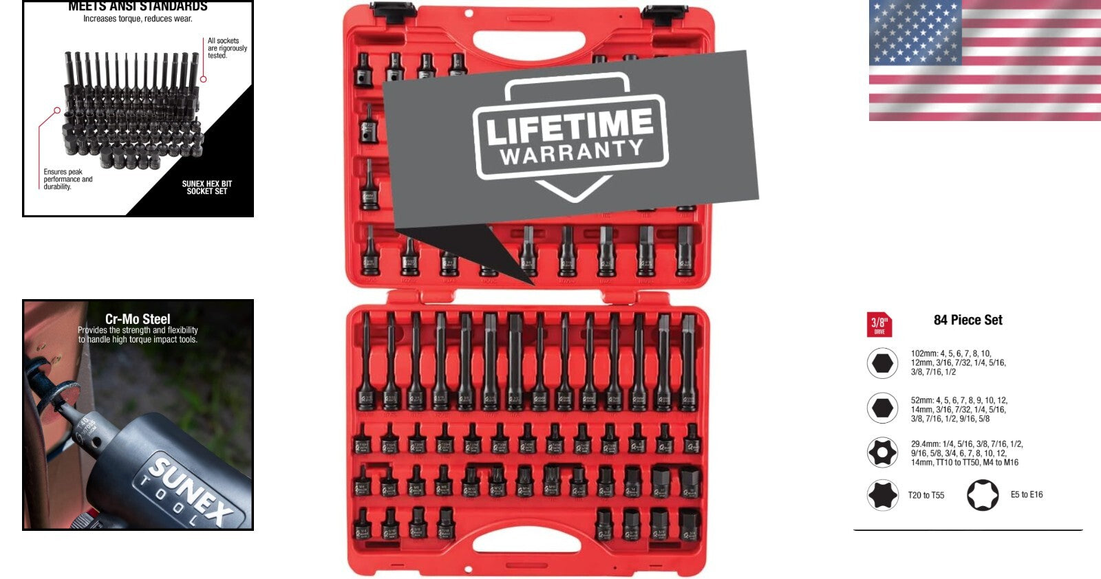 All-In-One 84 Piece 3/8" Drive Master Hex Bit Socket Set with Blow Mold Case