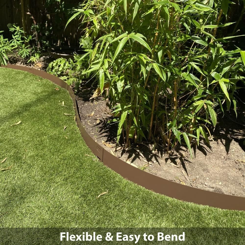 Durable Flexible Steel Lawn Edging - 4" Height, 16.25ft Brown, Seamless Design