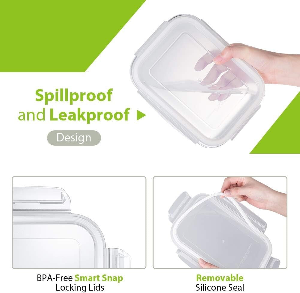 Durable 36oz Airtight Glass Containers - 5 Set | Perfect for Meal Prep & Storage