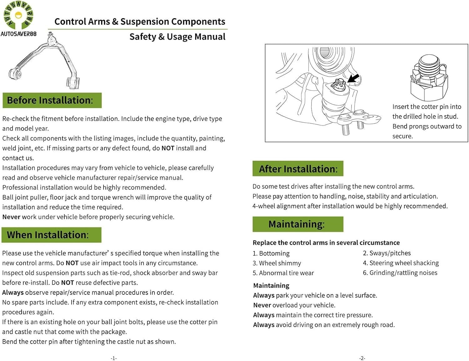 Durable Front Lower Control Arms and Ball Joints - Compatible with Nissan Rogue
