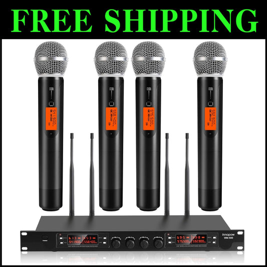 Quad Handheld Dynamic Microphone Set with 200-300 Ft Range & Long Battery Life
