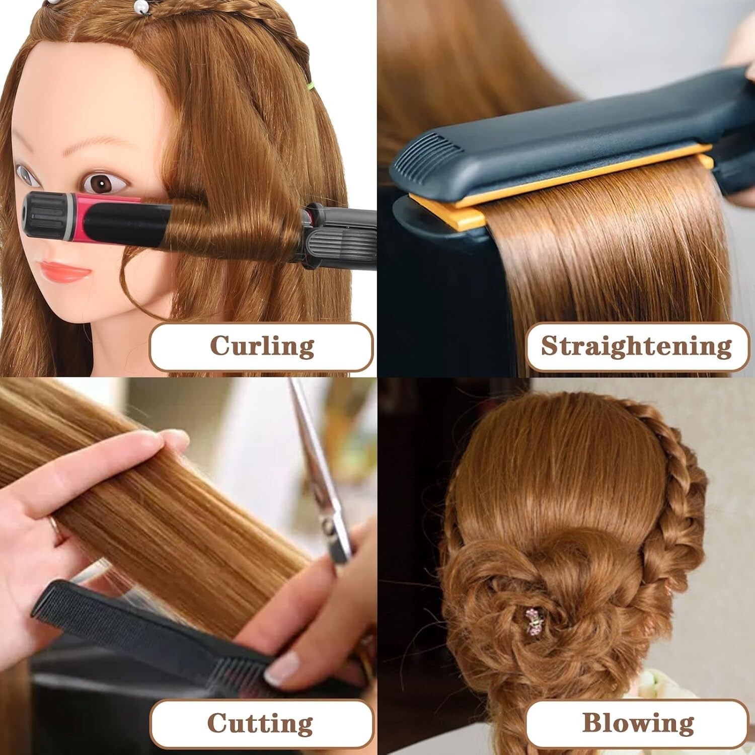 Professional Human Hair Mannequin Head for Braiding & Styling - 18" Light Brown