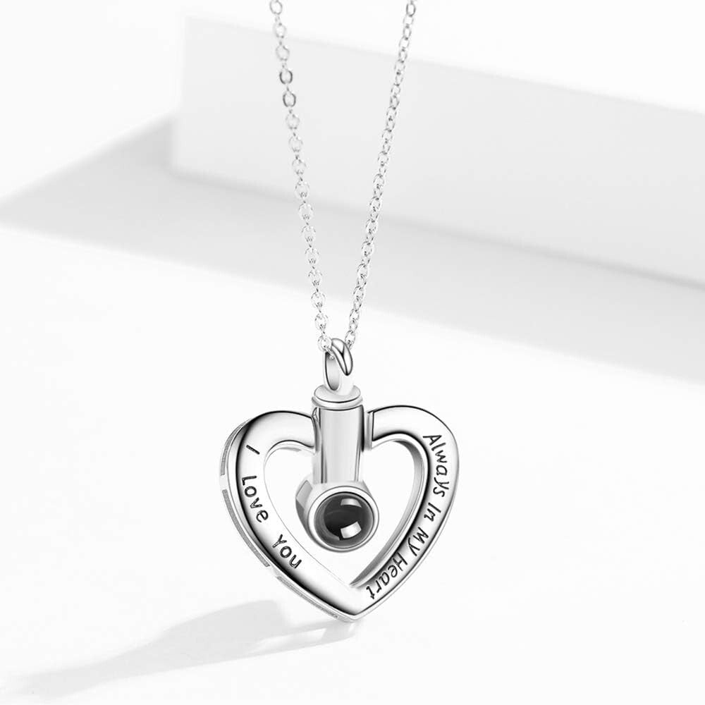 Elegant Sterling Silver Heart Pendant with 'I Love You' - Ashes Necklace Gift