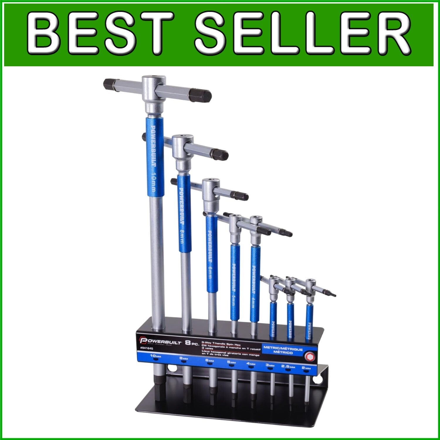 8-Piece T-Handle Hex Allen Key Wrench Set with Storage Rack - Chrome Vanadium