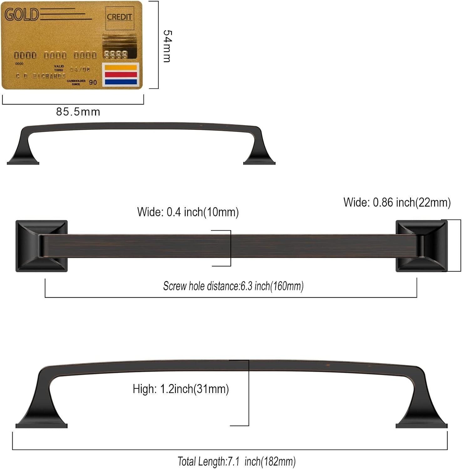 10 Pack Oil Rubbed Bronze Cabinet Pulls - 6-1/4 Inch Durable Zinc Alloy Handles