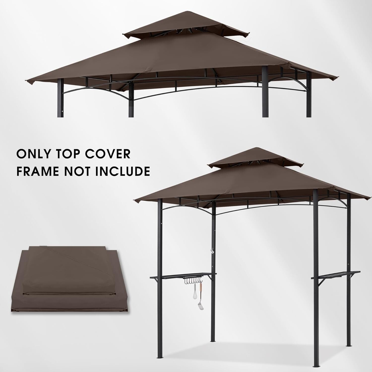 Durable Rectangular Replacement Canopy for Grill Gazebo L-GG001PST-F - Brown