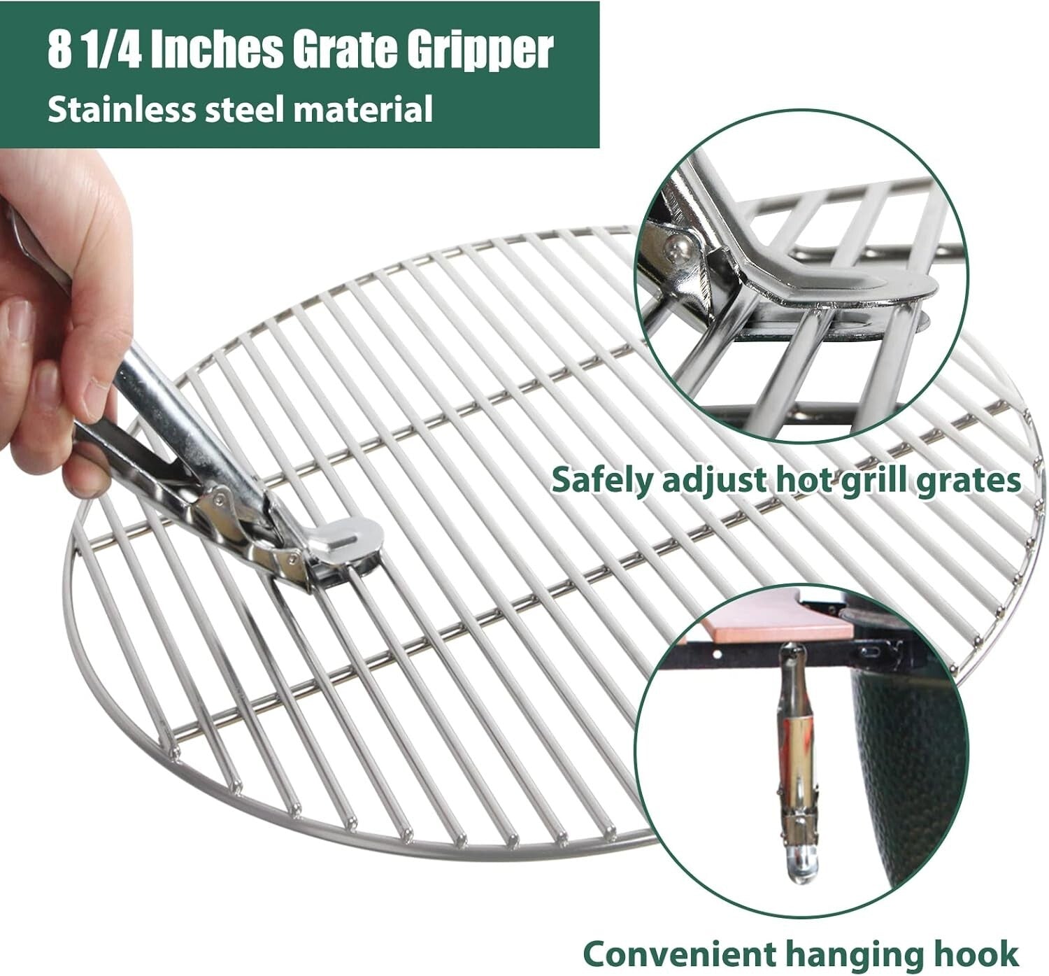 Essential Grill Grate Lifter & Ash Tool Set for Big Green Egg & Kamado Grills