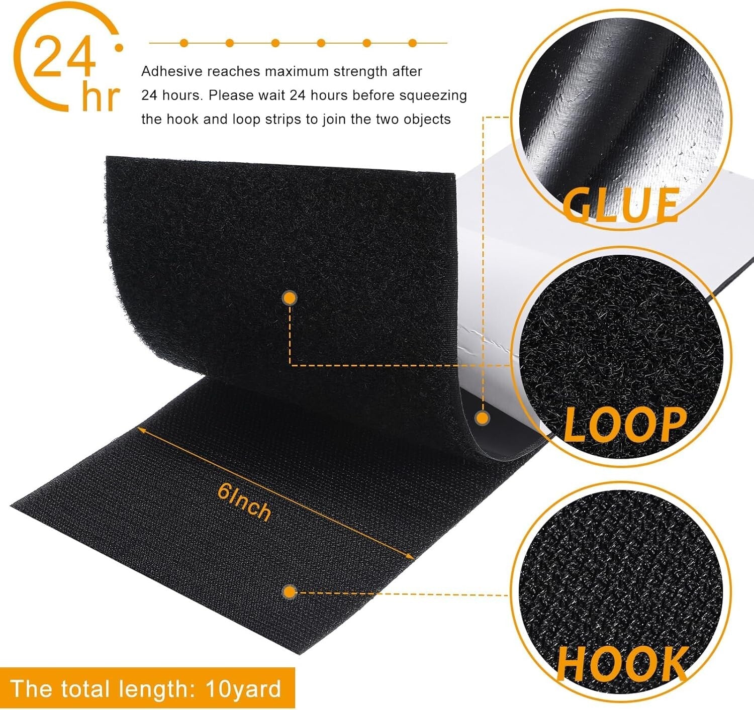 Durable 6 Inch Wide Double-Sided Fastening Tape - 10 Yard Nylon Adhesive Roll