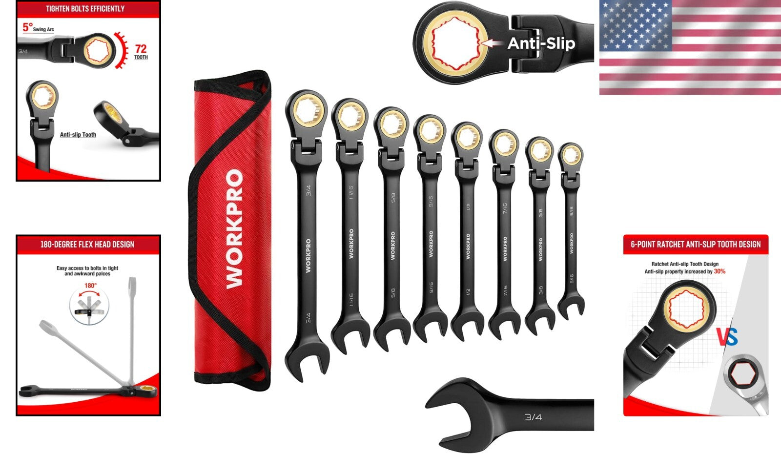 Compact 8-Piece Black Electrophoretic Ratcheting Wrench Set - Ultimate Tool