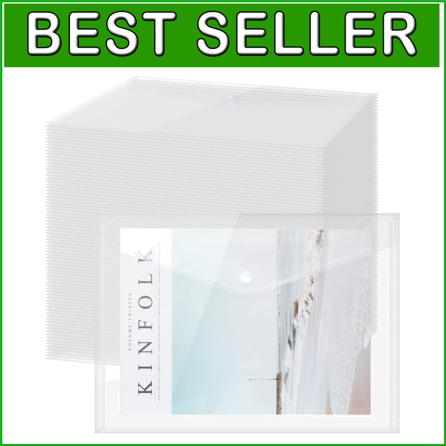 100 Pcs Clear A4 Plastic Envelopes with Snap Button Closure for Document Safety