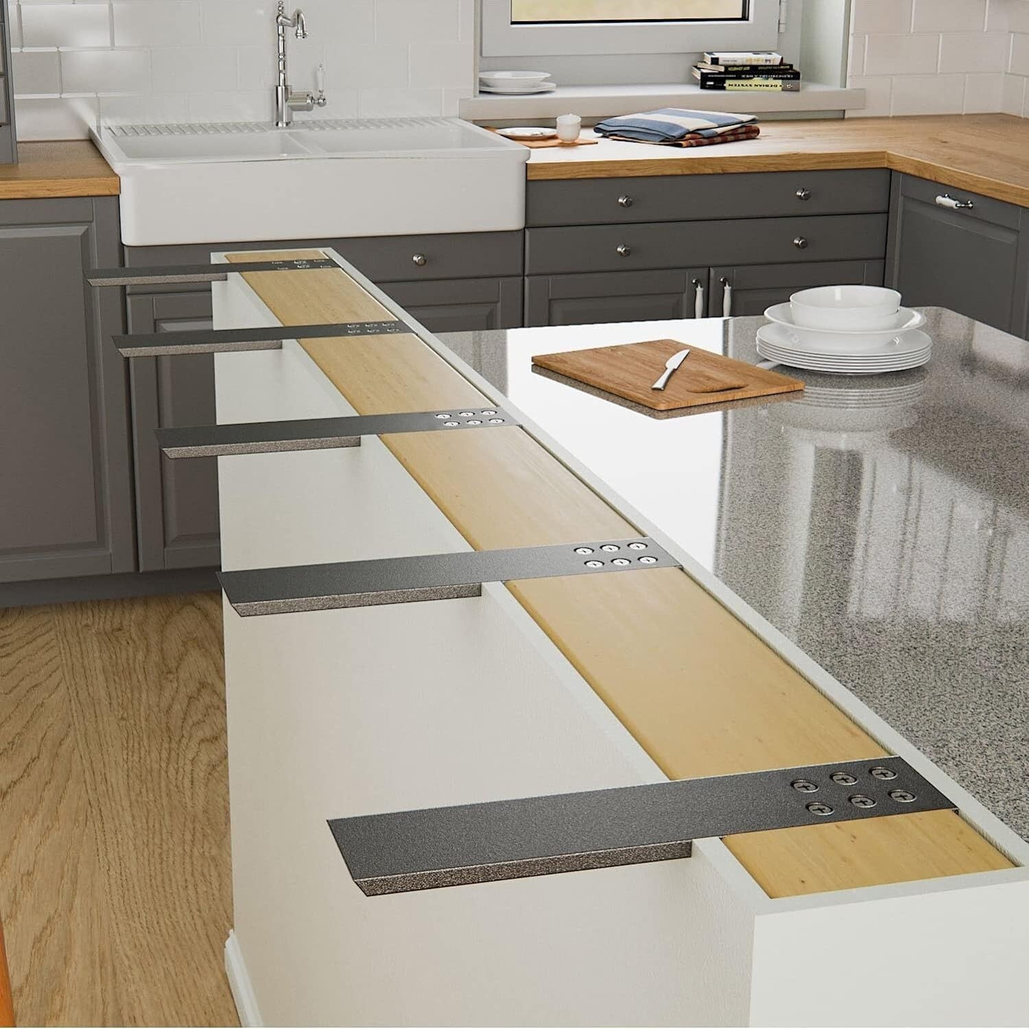 Concealed Heavy Duty Iron Countertop Support Brackets - 3 Pack for Safety