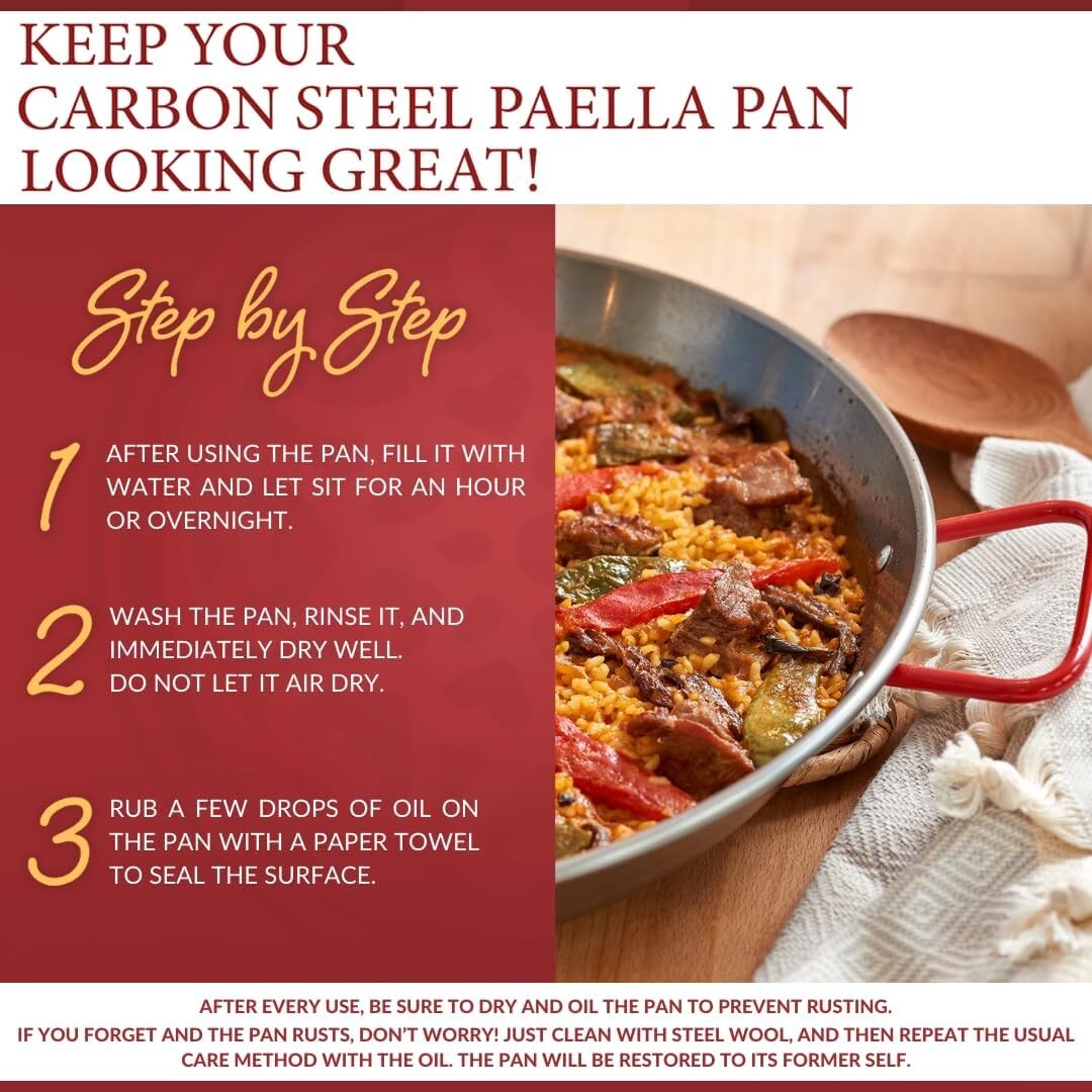 Versatile 16-Inch Carbon Steel Paella Pan - Perfect for Gas & Electric Stovetops