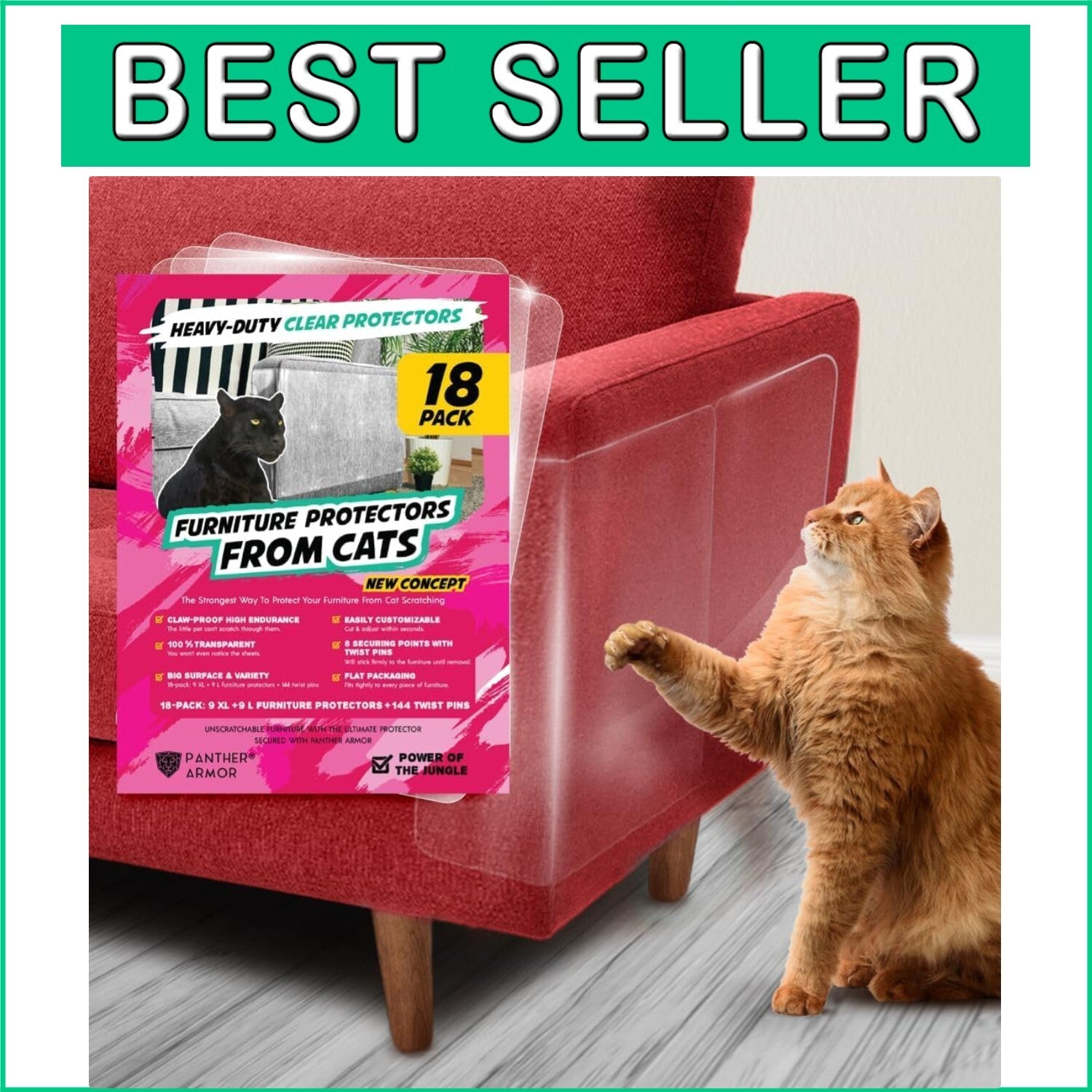 Indoor Furniture Protection: 18 Clear Cat Scratch Guards with Easy Mount Pins