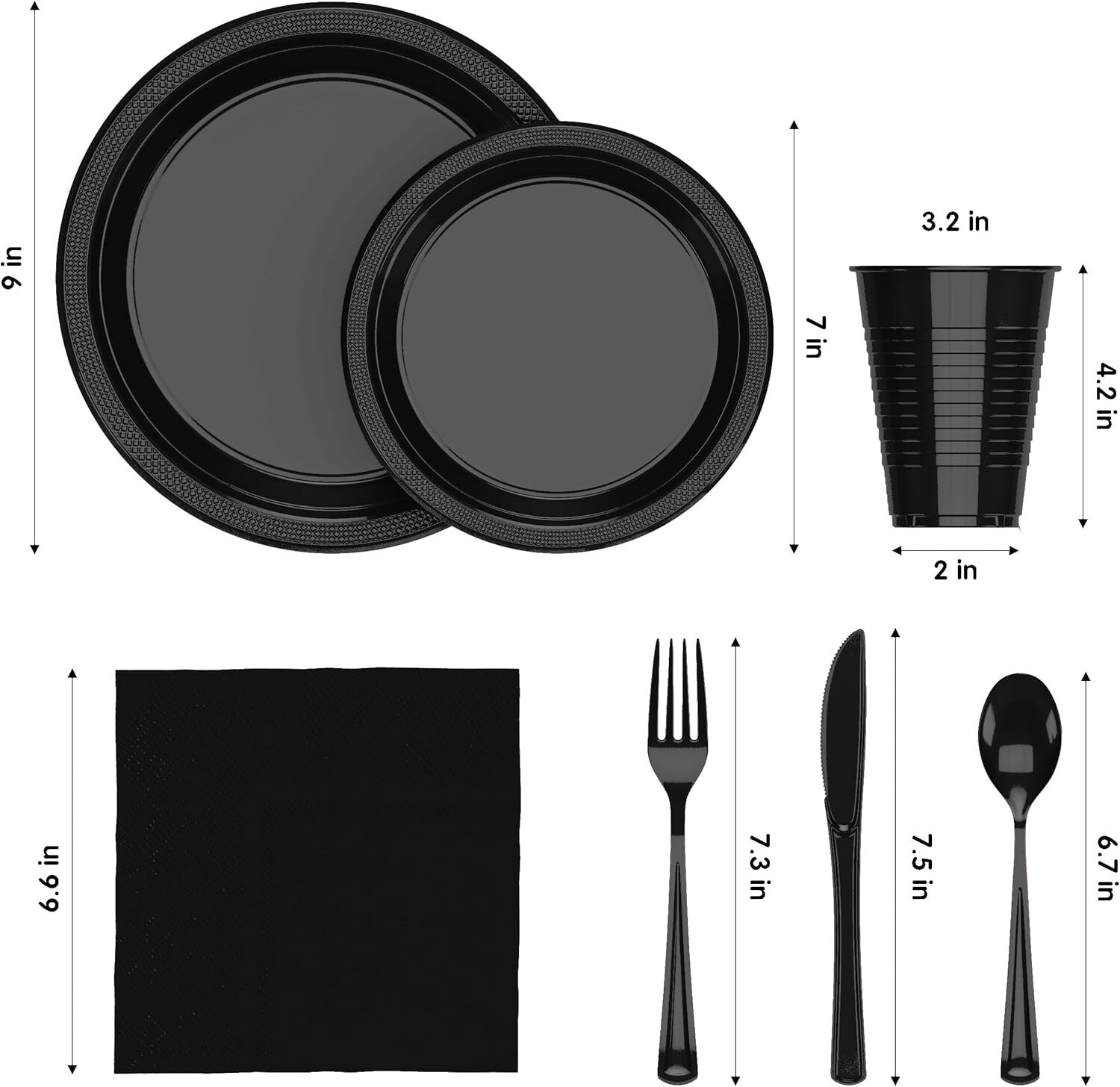350 Pcs Black Plastic Party Plates & Utensils - Durable, BPA-Free, Easy Cleanup