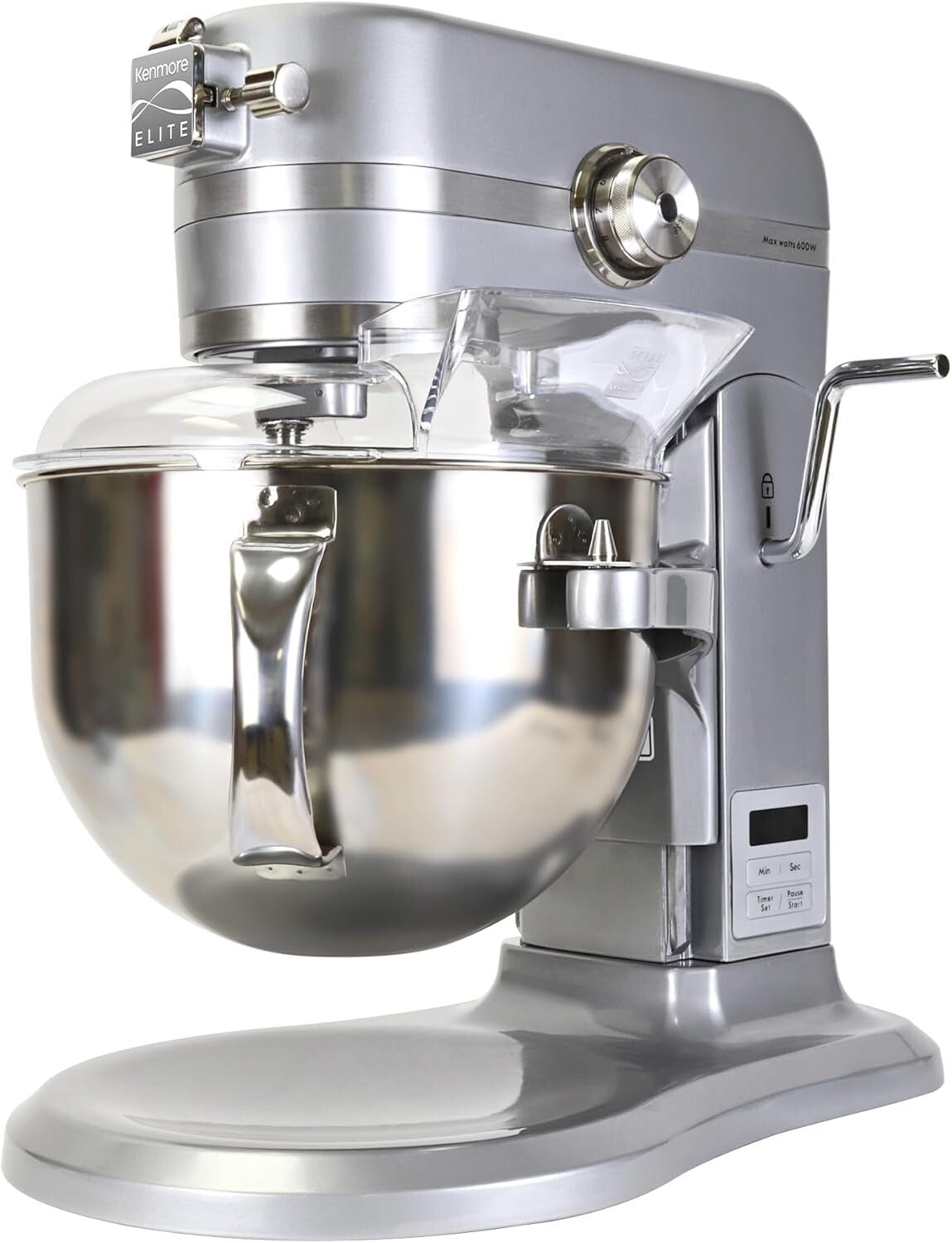 Elite 6 Qt Heavy-Duty Stand Mixer with 600W Power and LED Light - Metallic Grey