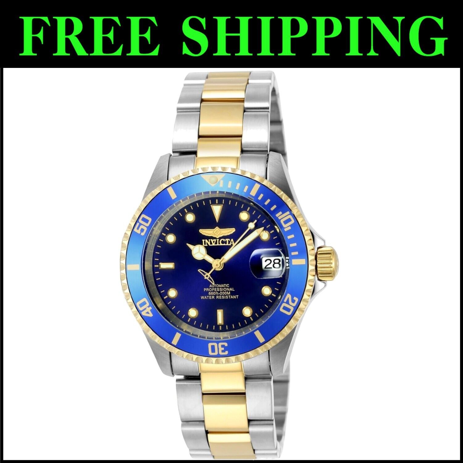 Elegant Men's 40mm Automatic Diver's Watch with Luminous Features & Blue Bezel