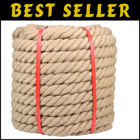 Heavy-Duty 1-1/4 Inch x 100 Ft Manila Rope - Sturdy for Marine, Camping & Decor