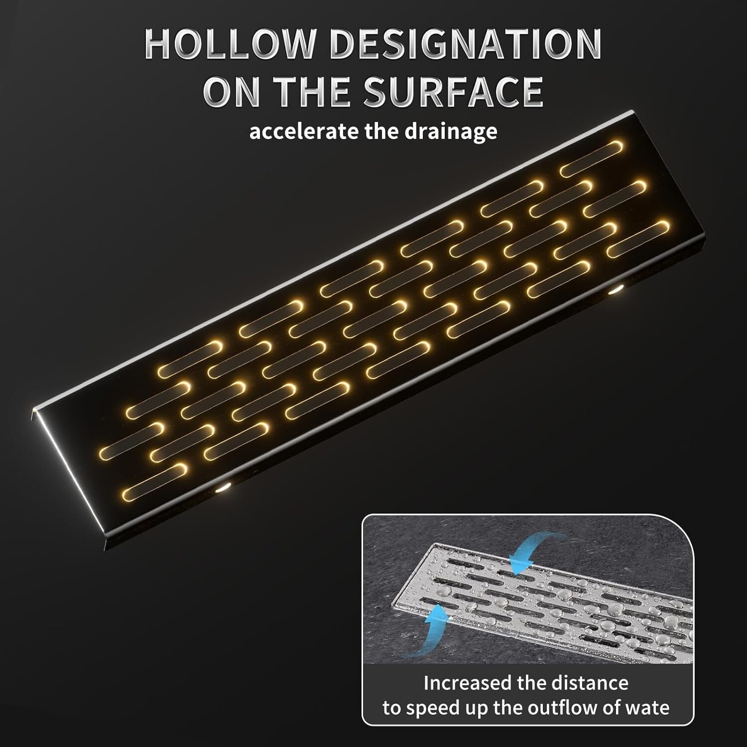 304 Stainless Steel Square Shower Drain: 12-Inch Drainage with Hair Strainer