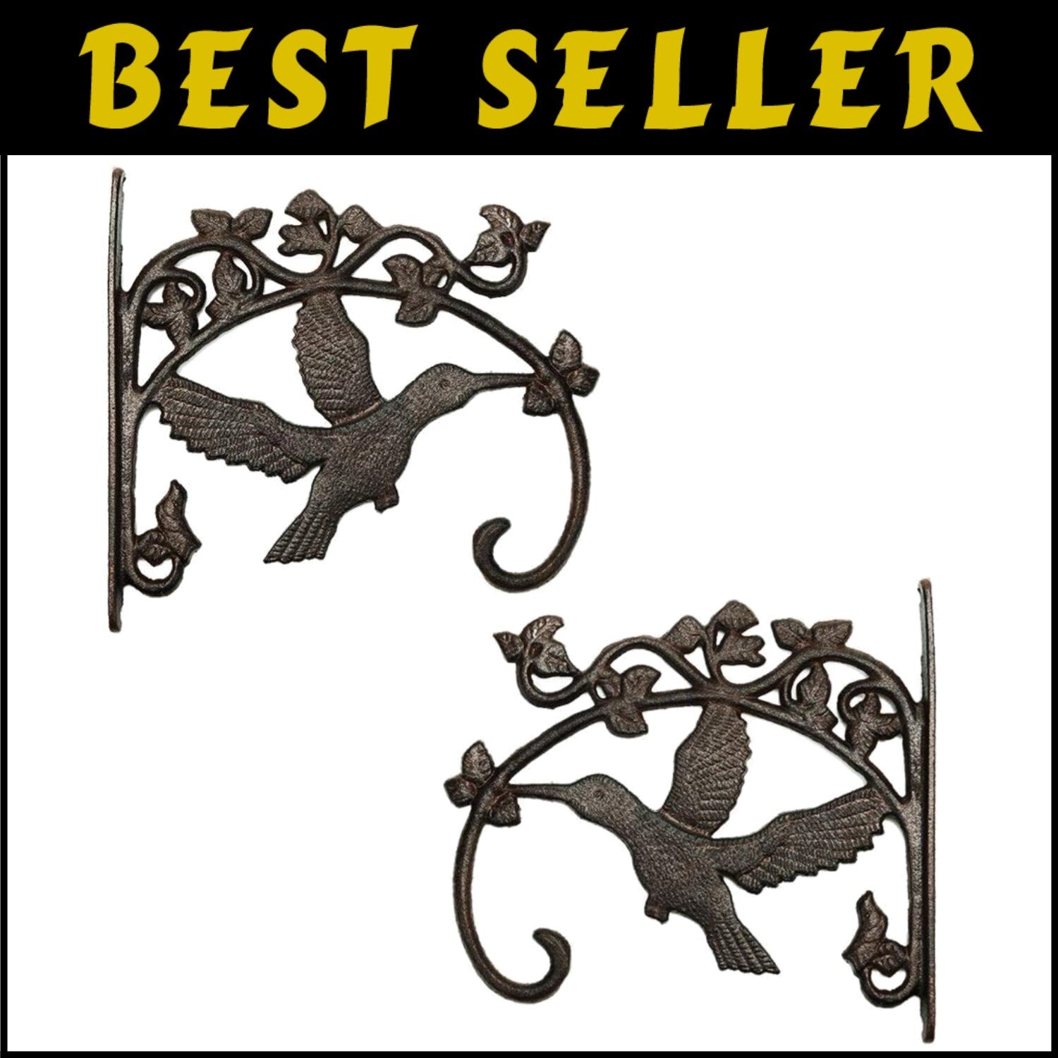 Heavy-Duty Hummingbird Wall Hooks - Adjustable 10.4 Inch Cast Iron Set of 2