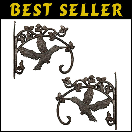 Heavy-Duty Hummingbird Wall Hooks - Adjustable 10.4 Inch Cast Iron Set of 2