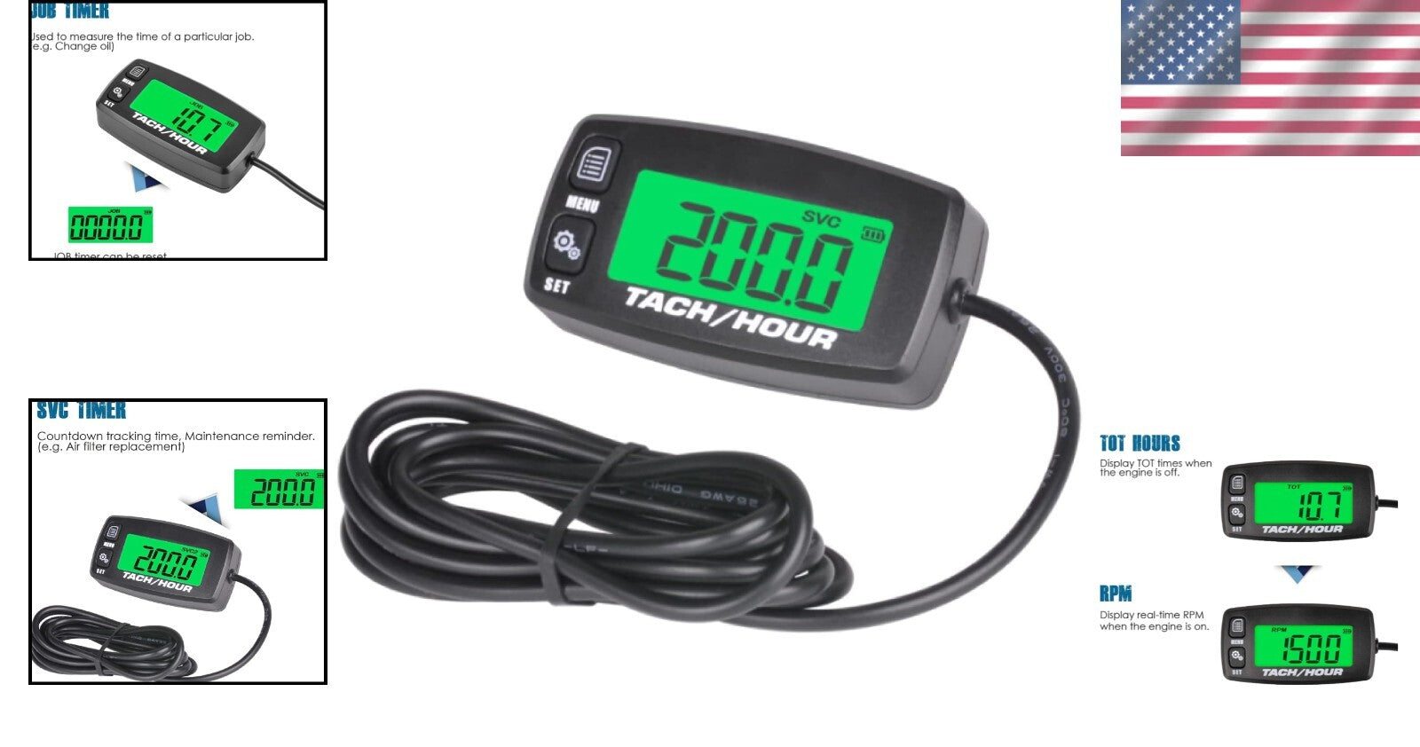 Dual Digital Hour Meter & RPM Reader - Essential for Lawn Tractors & Generators