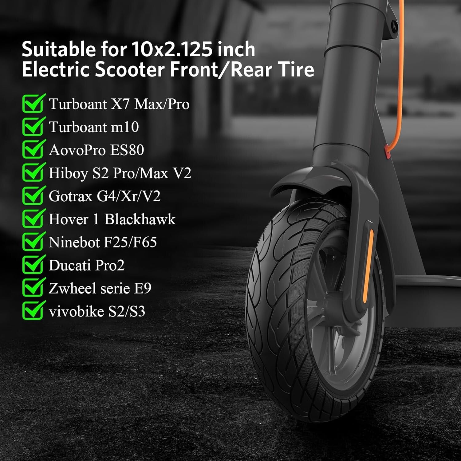 Durable 10x2.125 Solid Rubber Scooter Tires - Puncture-Proof & Maintenance-Free