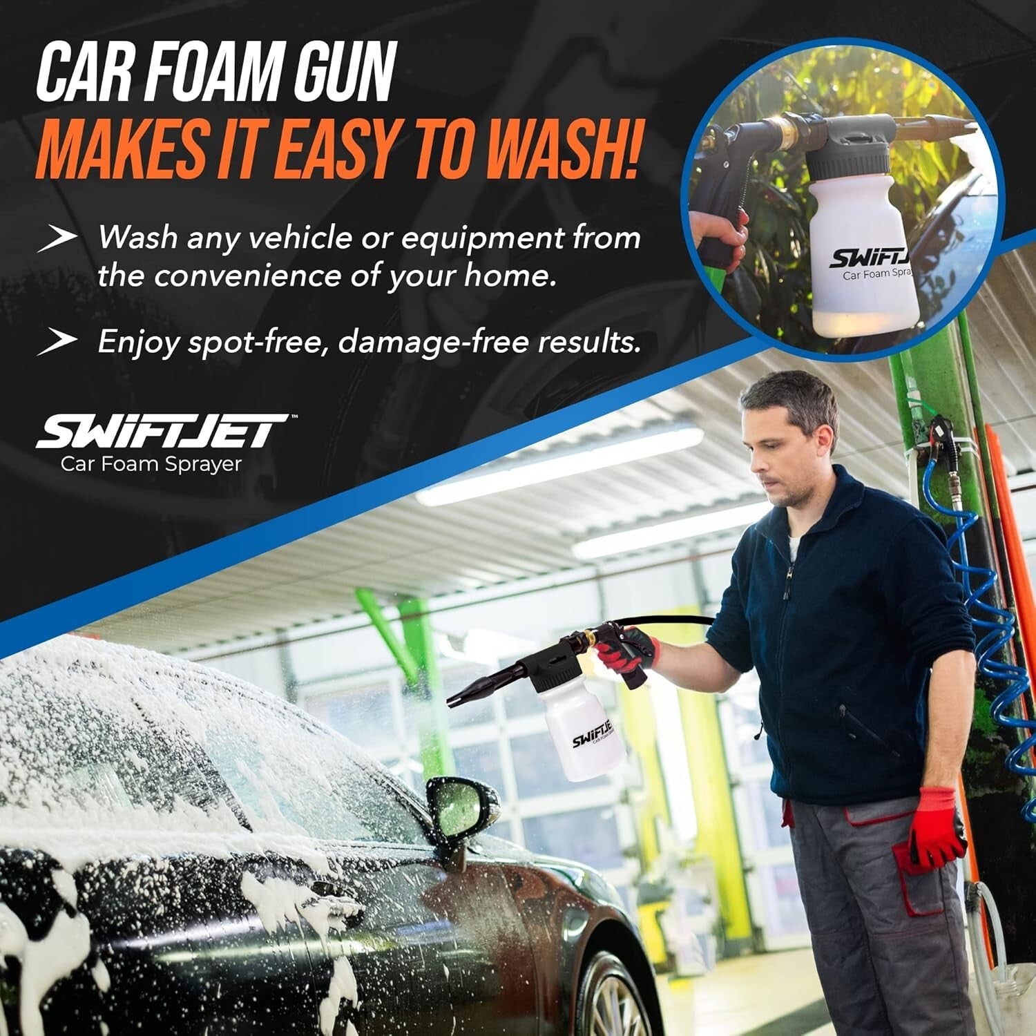 Adjustable Car Wash Foam Sprayer Gun with Microfiber Mitt for Scratch-Free Shine