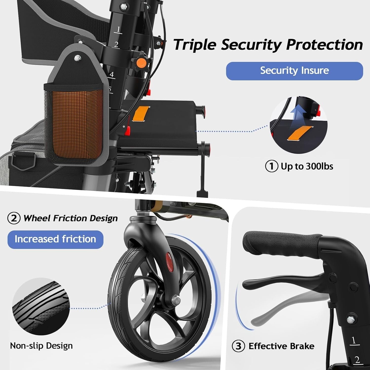 8-Inch Wheel Rollator Walker – Lightweight, Foldable with Travel Bag for Seniors