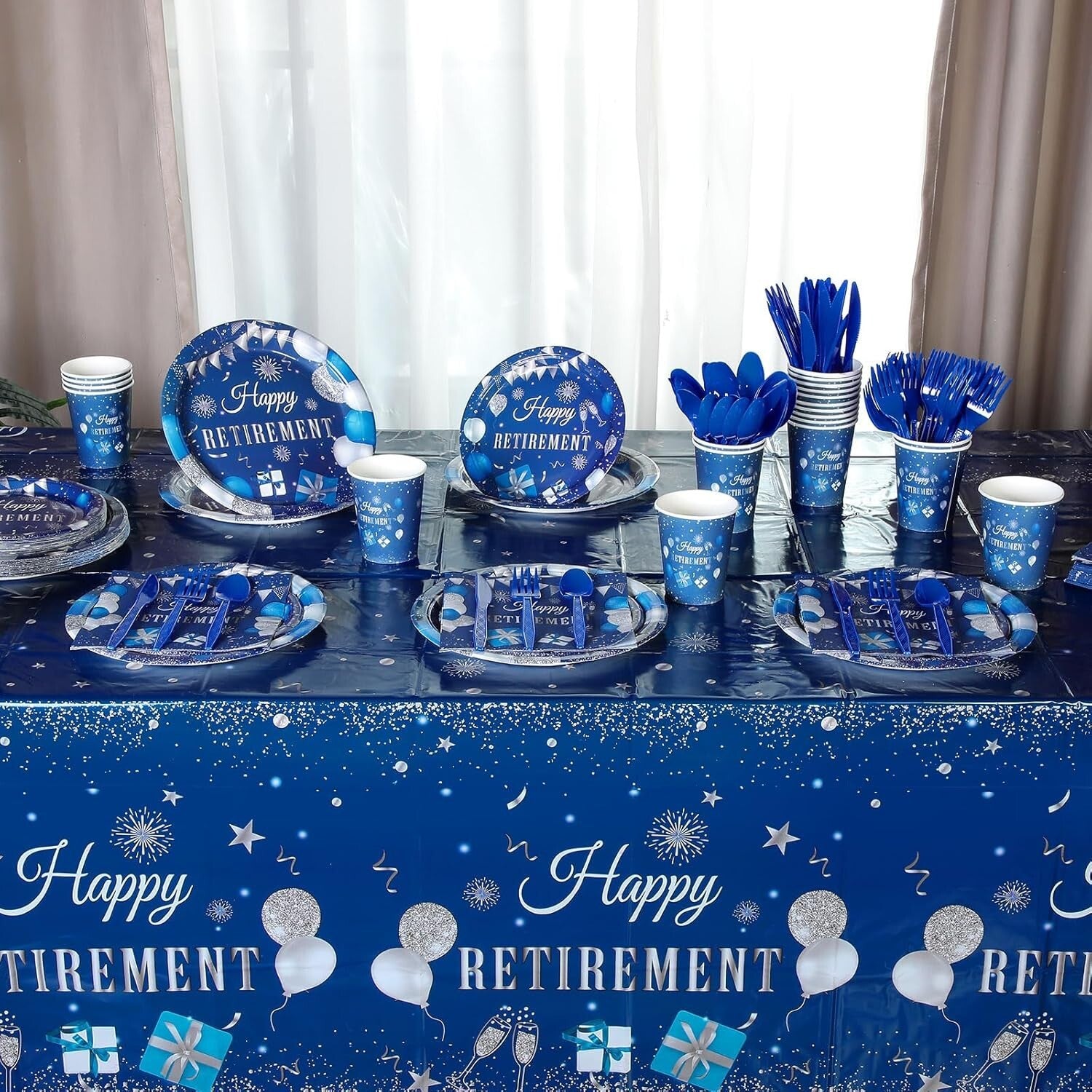 Durable 452 Pcs Retirement Decorations - Blue Silver Theme for Memorable Parties