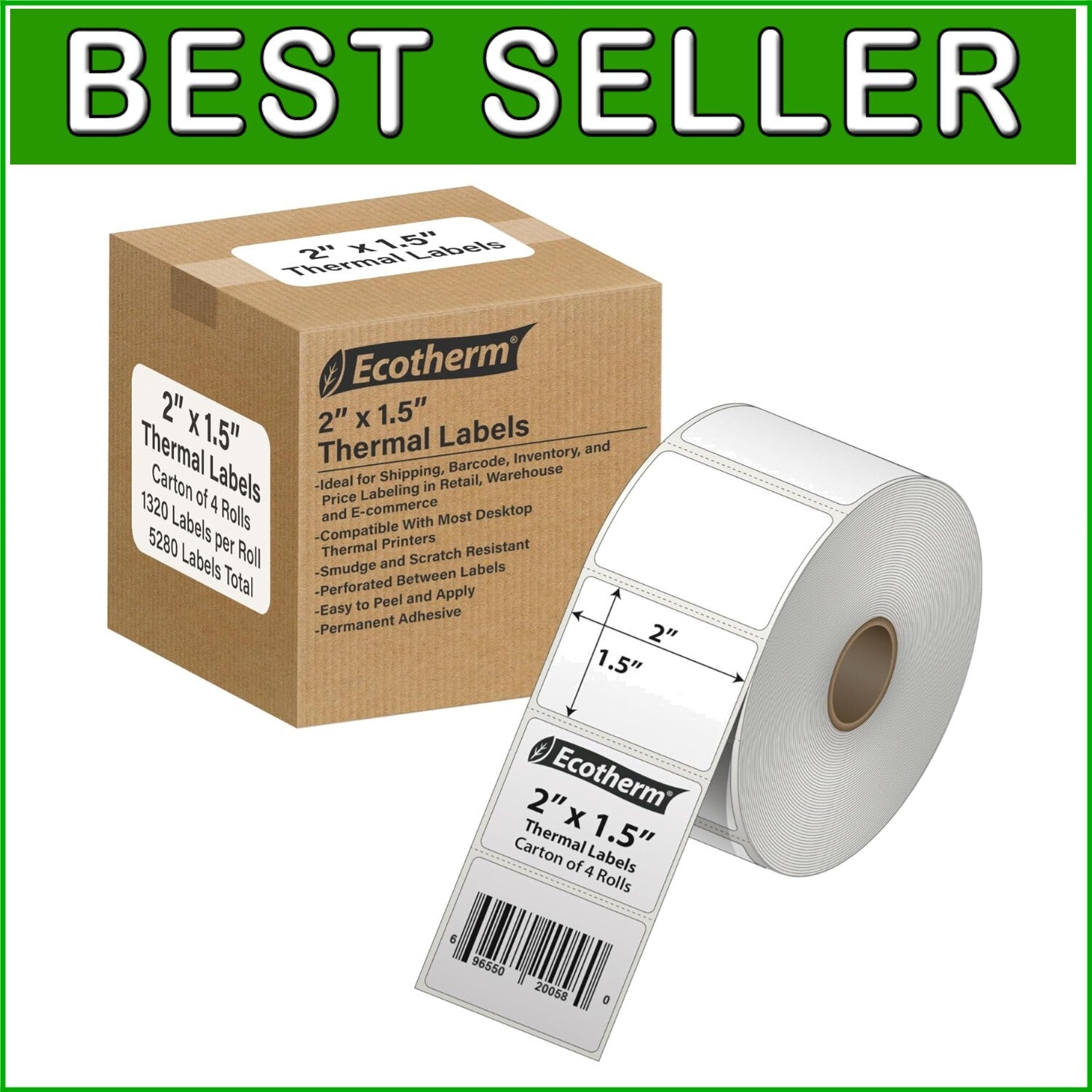 Durable 2" x 1.5" Adhesive Thermal Labels - Perfect for Shipping and Inventory