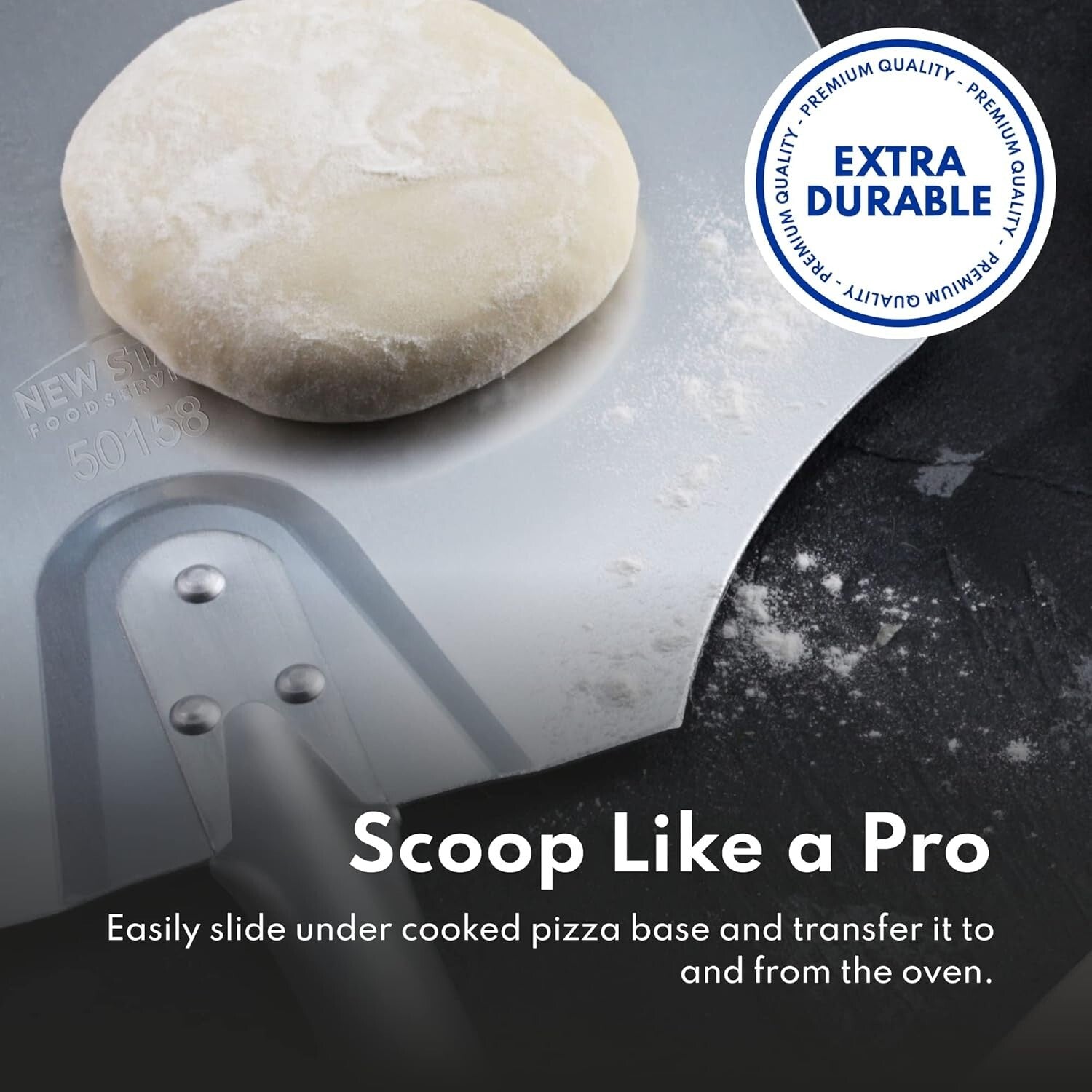 Aluminum Pizza Peel with 16x18 Inch Blade & Wooden Handle for Effortless Baking