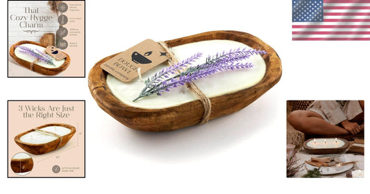 Eco-Friendly 3 Wick Lavender Candle in Spanish Oak Bowl - 40 Hour Burn