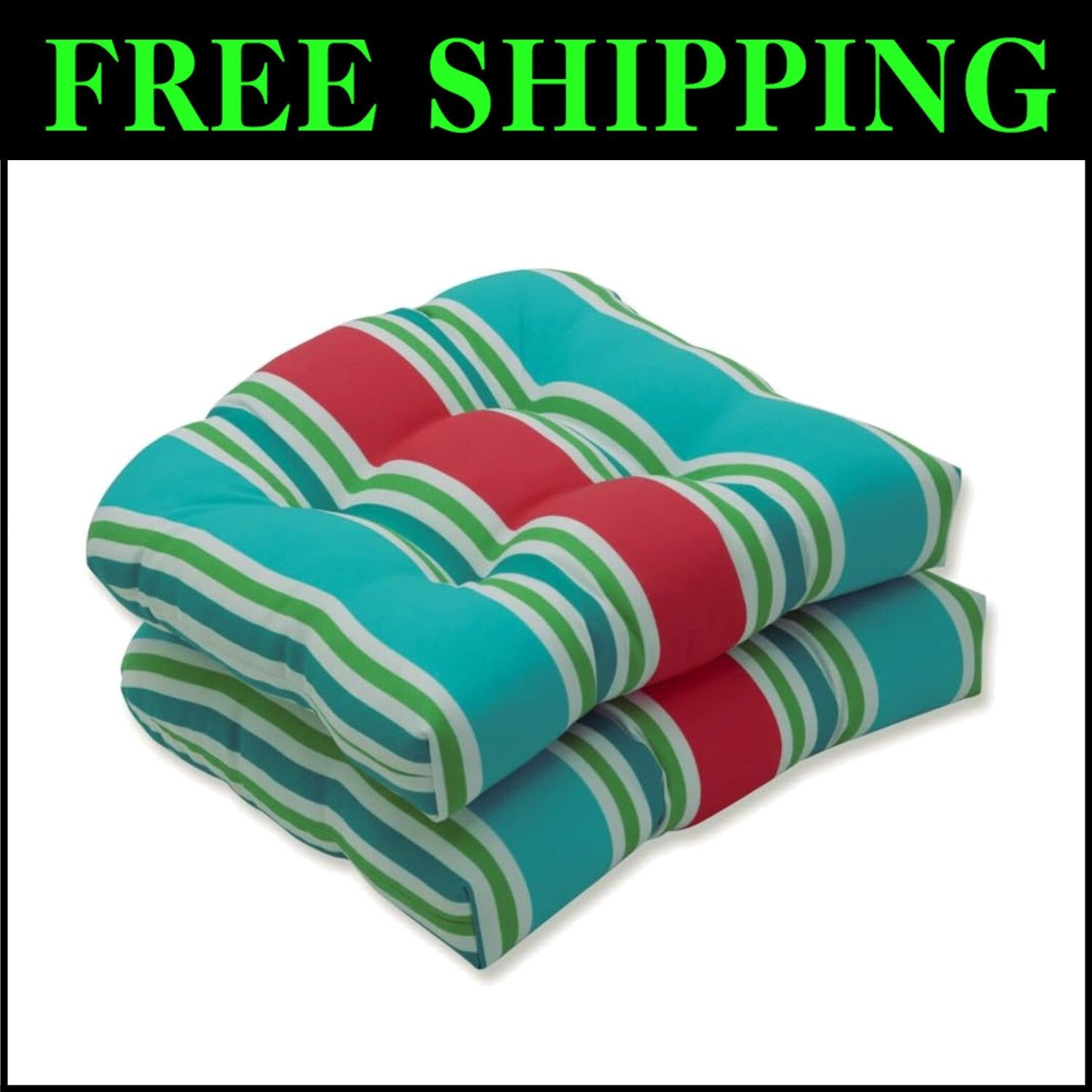 Durable Tufted Chair Cushions for Indoor & Outdoor Use, 19"x19", Striped Design