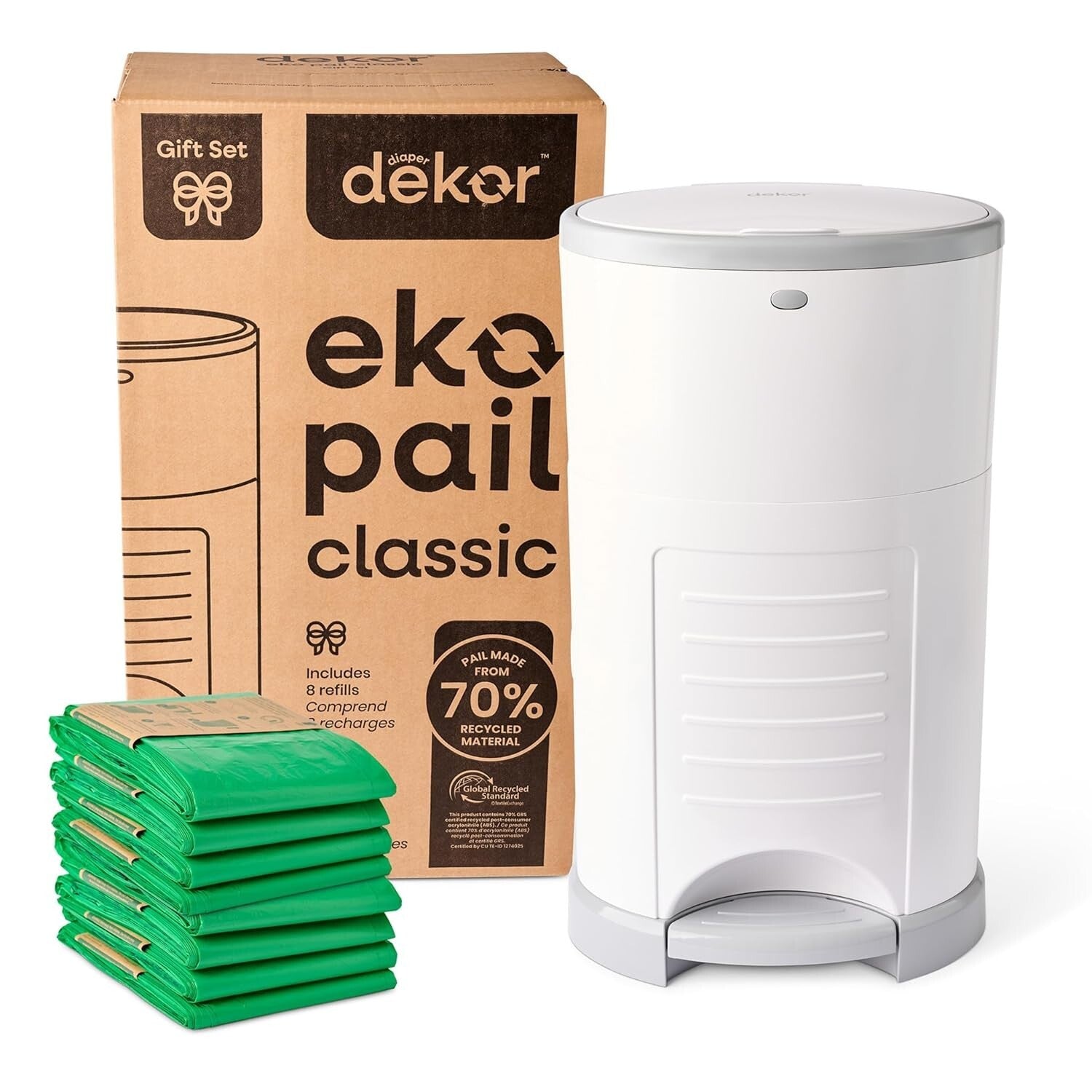 EKO Classic Diaper Pail with Year’s Refills - Stylish, Eco-Friendly & Functional