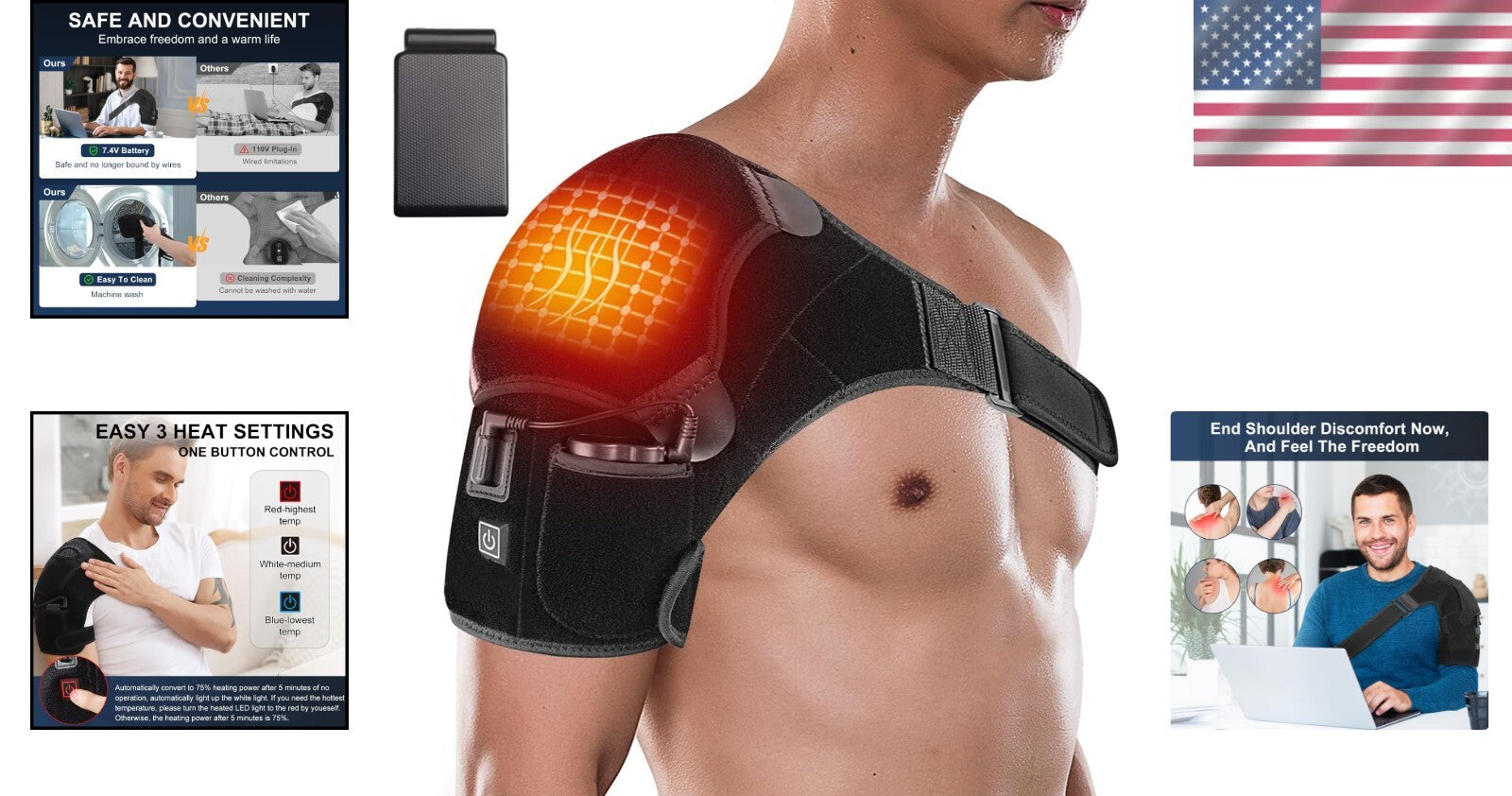 Innovative Adjustable Heated Shoulder Wrap - 3 Modes with Overheat Protection