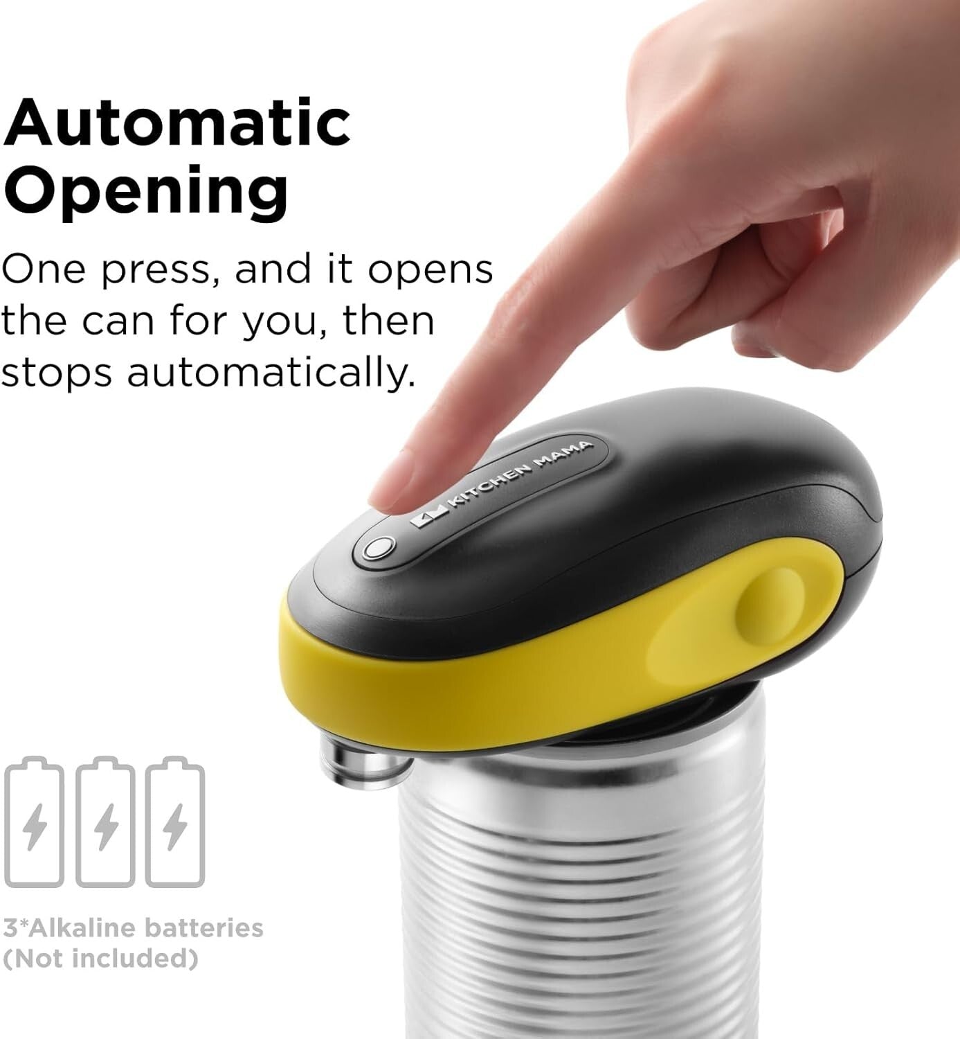 Ergonomic Battery-Operated Can Opener: No Cuts, Just Convenience in Yellow