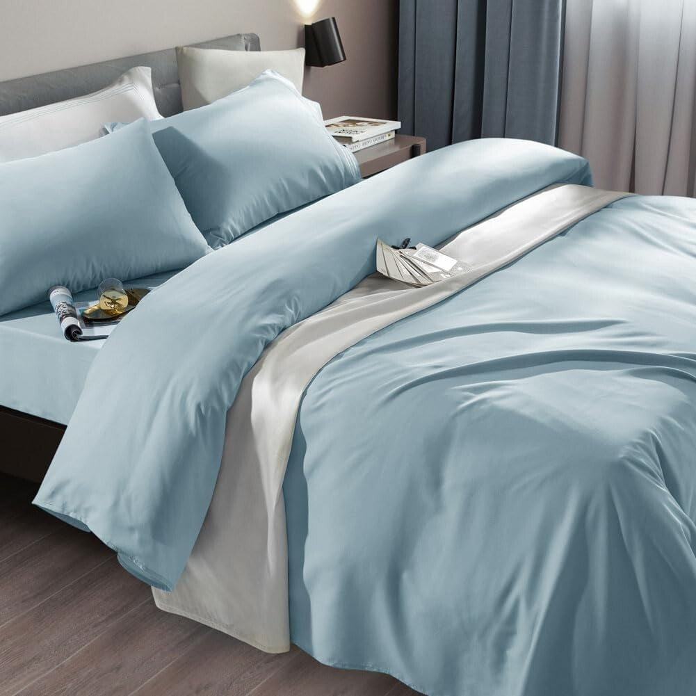 Soft & Cozy 6-Piece Spa Blue Queen Bed Sheet Set - Machine Washable, No Wrinkles