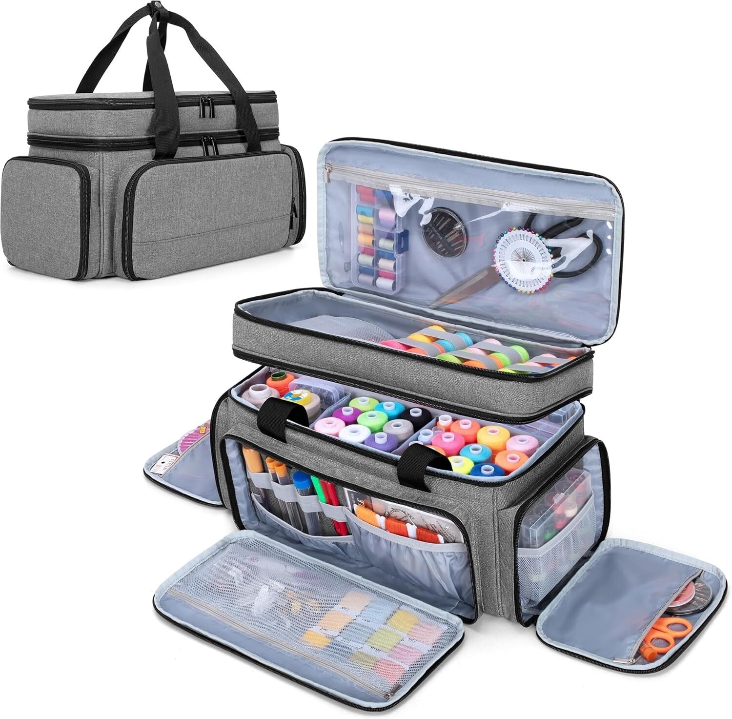 Durable Sewing Storage Bag with 5 Adjustable Dividers - Perfect for Supplies