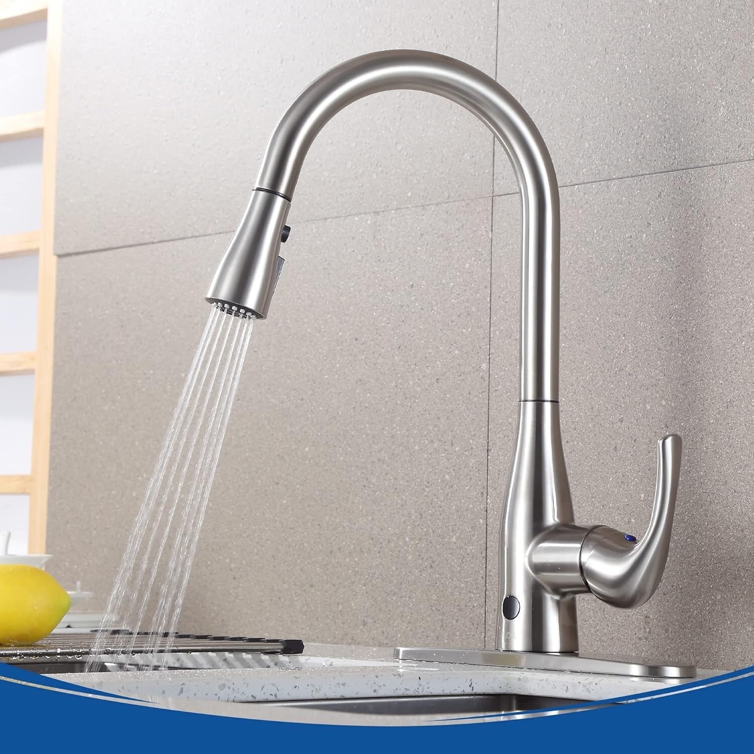 Modern Touchless Kitchen Faucet in Brushed Nickel with Retractable Hose Feature