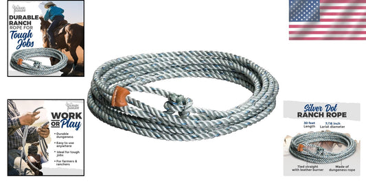 Durable Silver Dot Ranch Rope with Leather Burner - Perfect for Roping Tasks