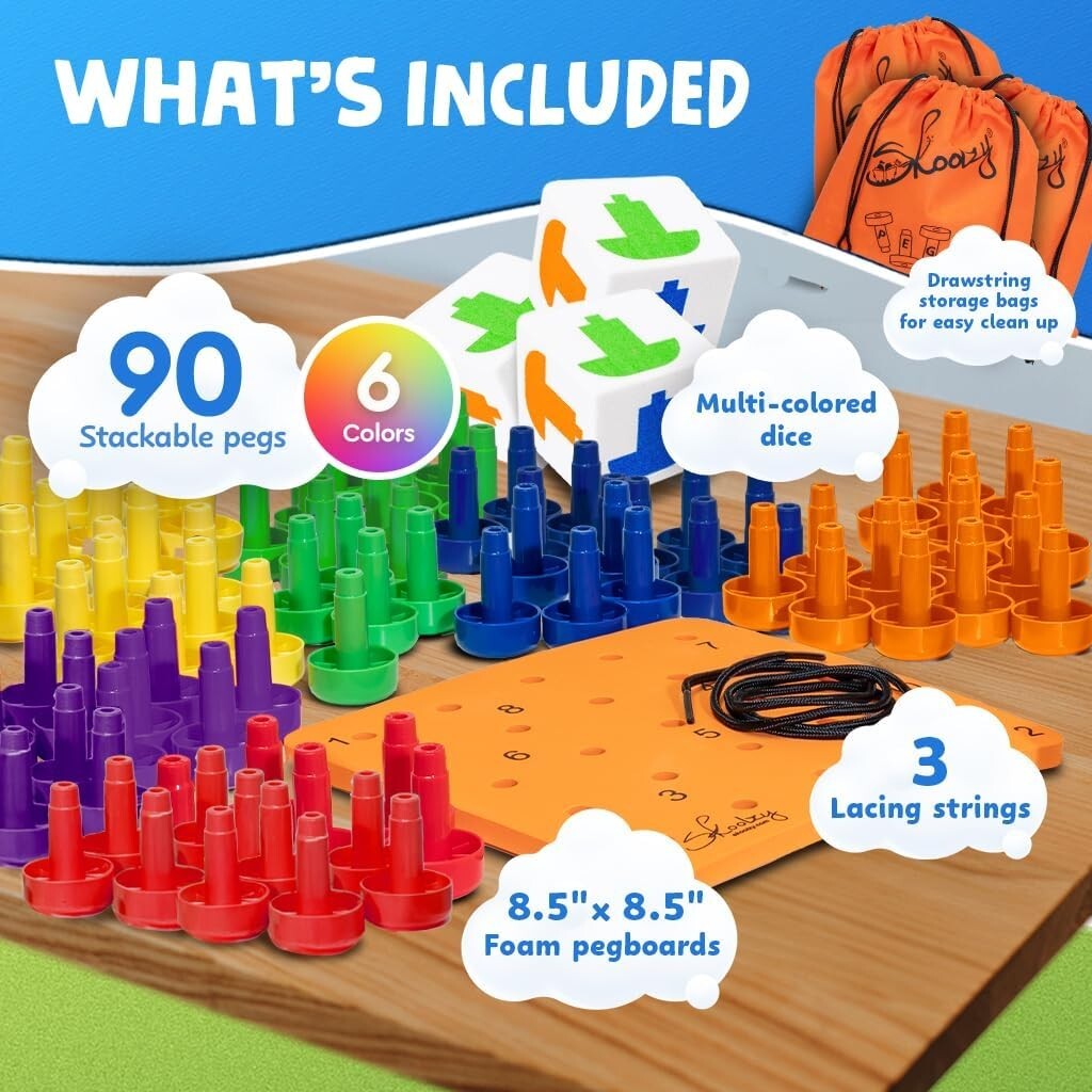 33-Piece Montessori Sensory Pegboard Set - Develop Fine Motor Skills for Kids 2+