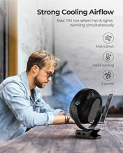 Load image into Gallery viewer, Rechargeable 8" Camping Fan with LED Light &amp; 3 Speeds - Super Quiet Design
