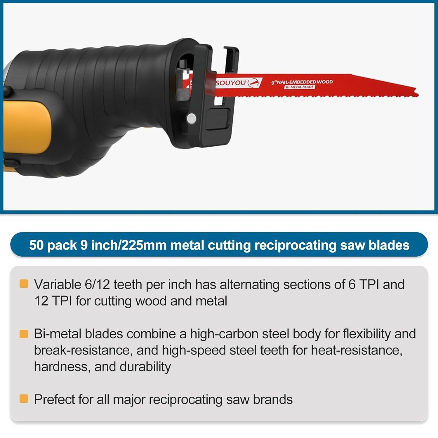 Heavy-Duty Bi-Metal Reciprocating Saw Blades - 50-Pack with Protective Coating
