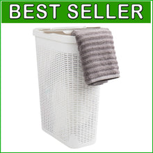 Load image into Gallery viewer, Chic Space-Saving 40L Wicker Laundry Basket with Ventilated Lid - White Plastic