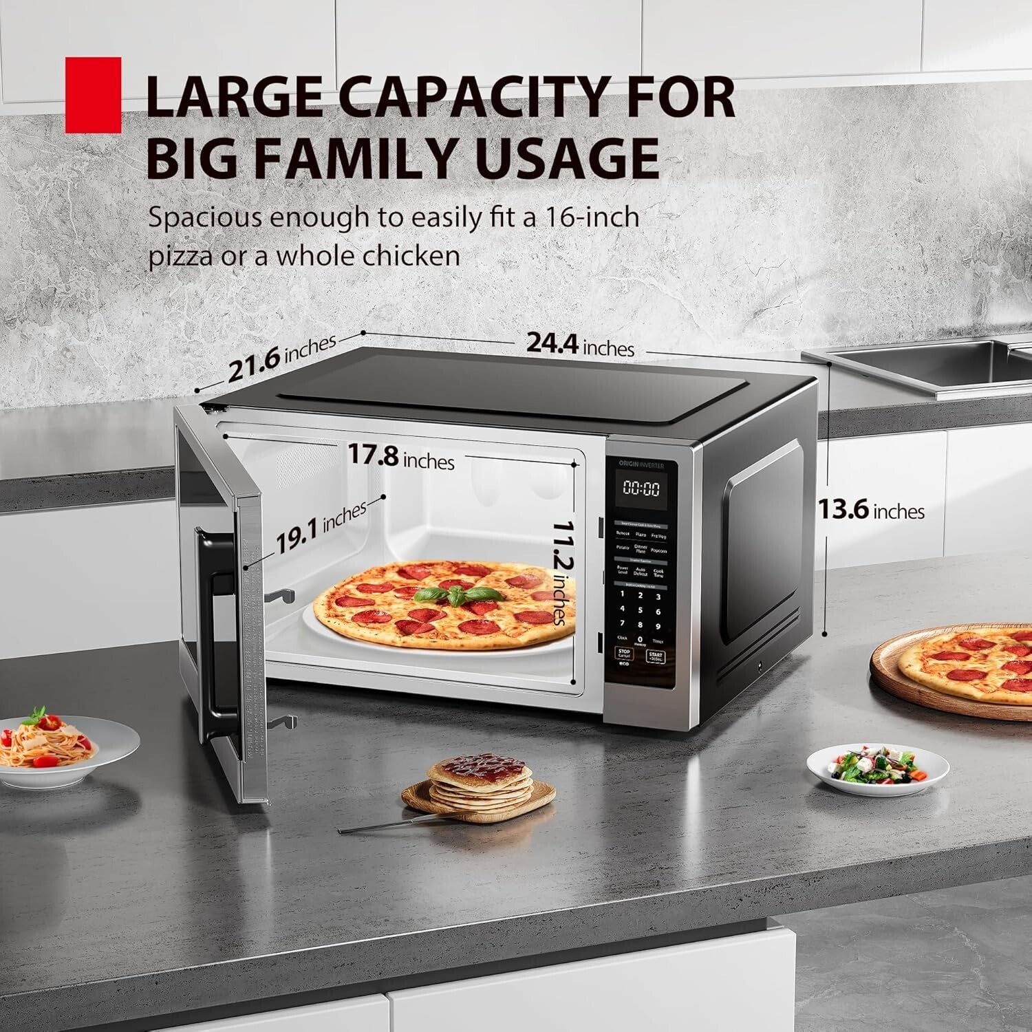 Versatile 1200W Stainless Steel Microwave with 16.5 Inch Turntable & Child Lock