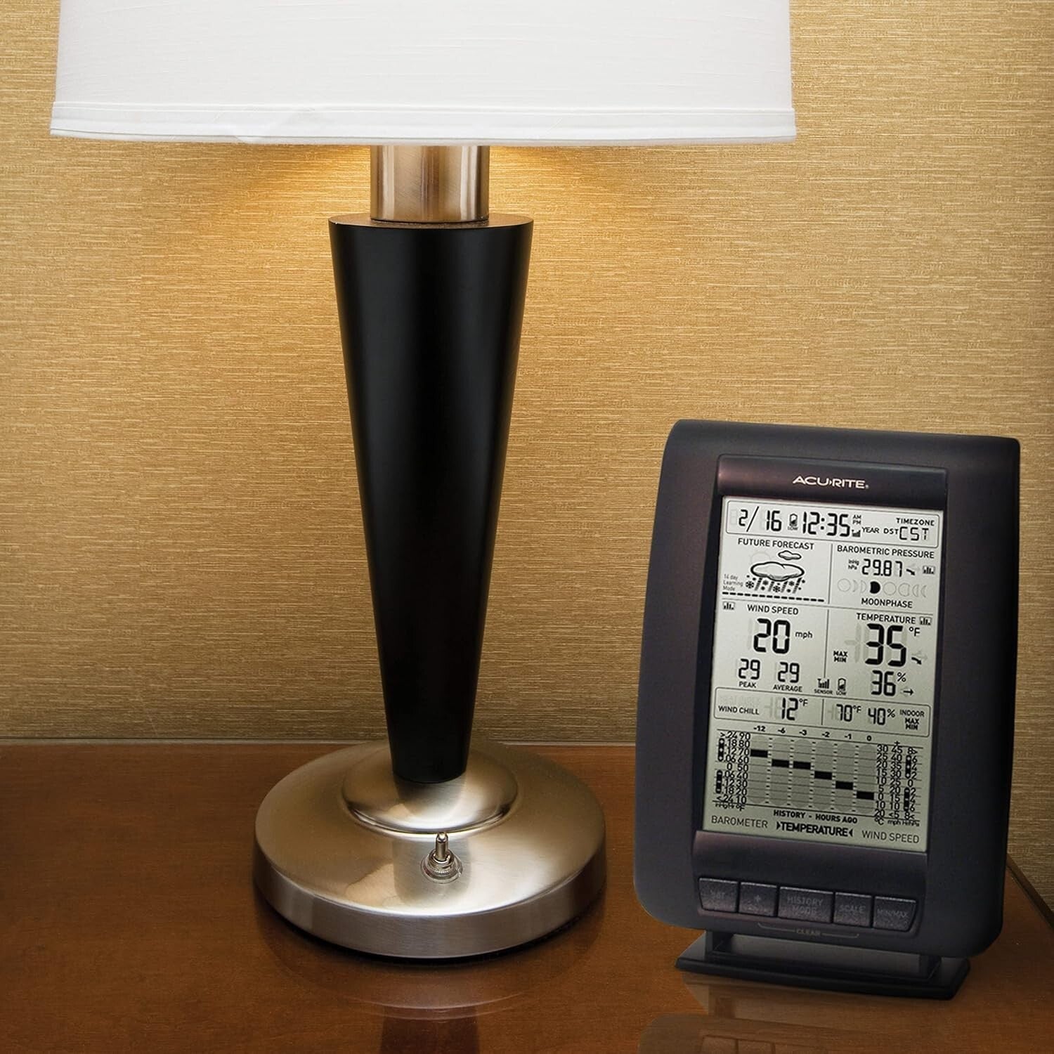 Black Wireless Weather Station with Self-Calibrating Sensor - Indoor/Outdoor Use