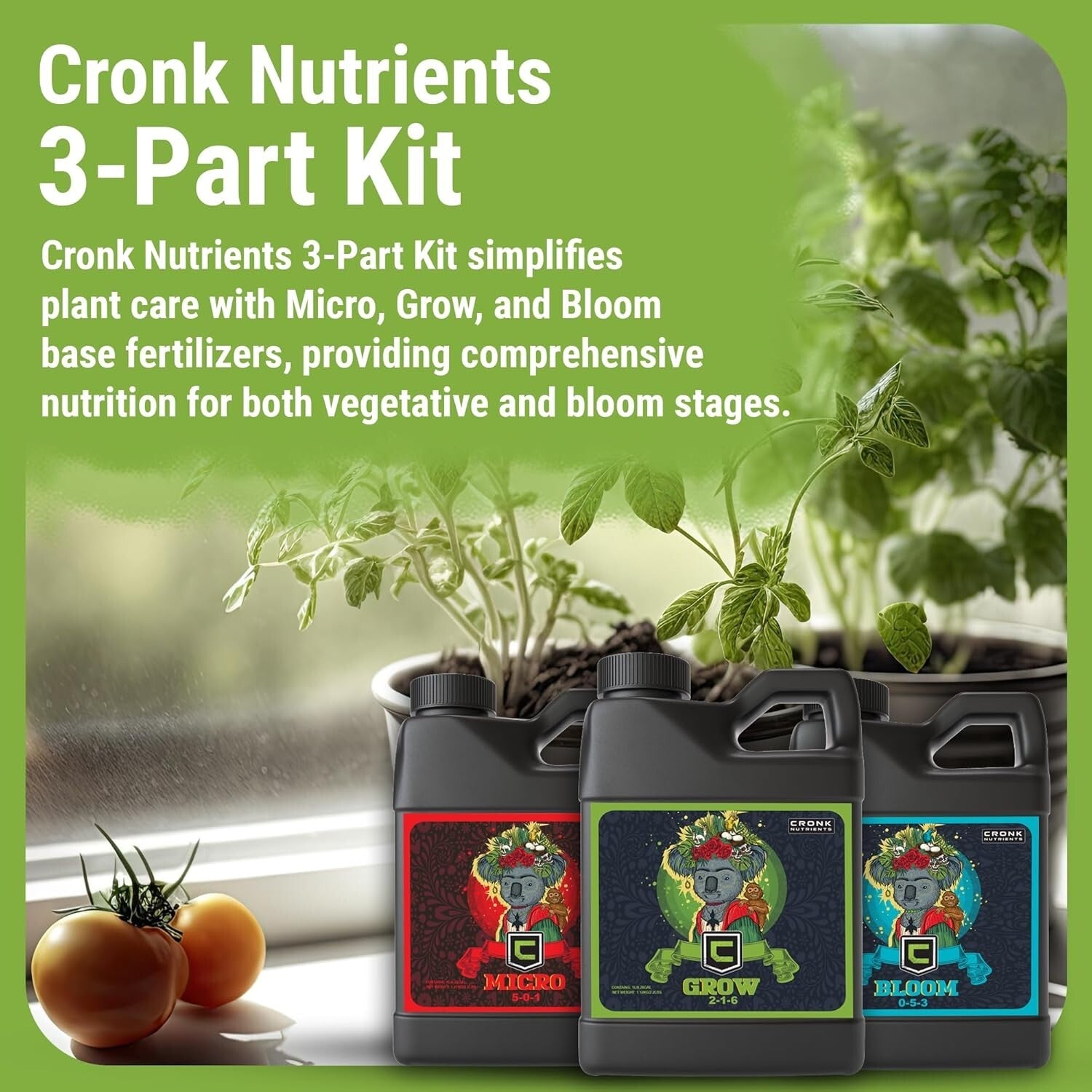 Cronk Nutrients 3-Part Plant Food Kit: Hydroponics & Bloom Booster, 4L Liquid