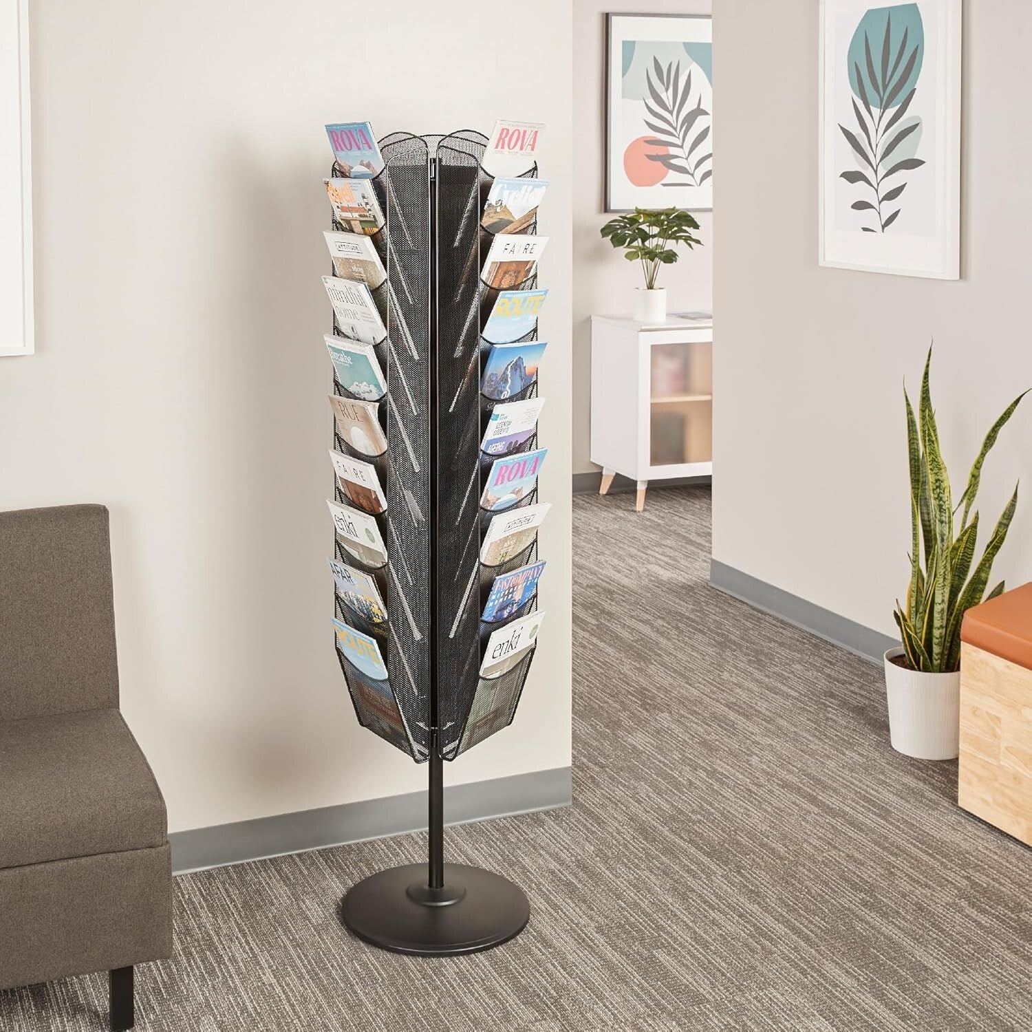 Space-Saving 30 Pocket Rotating Display Rack - Perfect for Offices & Libraries