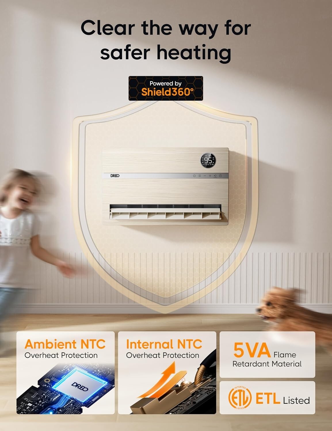 Versatile Electric Space Heater - Wall-Mounted with 120° Oscillation & Remote