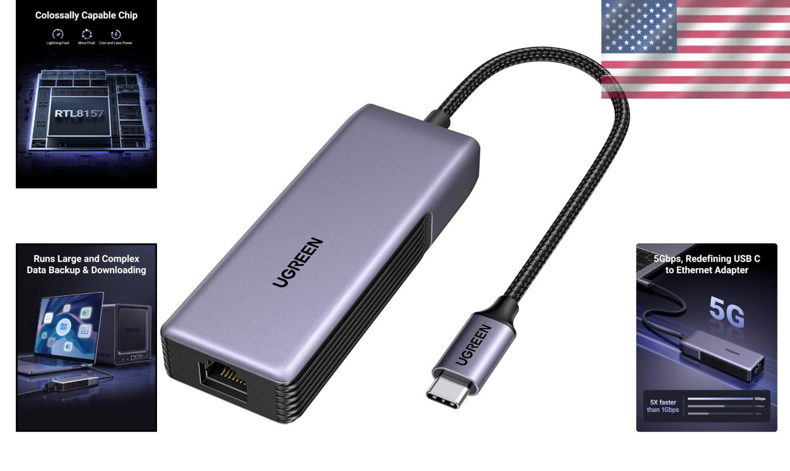Aluminum USB C to Ethernet Adapter with Thermal Design - Reliable 5Gb Connection